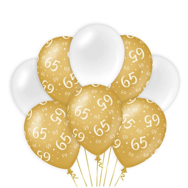 Ballonnen Gold/White 65 jaar (8 stuks)
