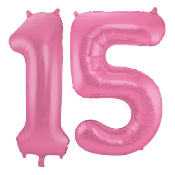 Folieballon Cijfer 15 Roze Metallic Mat - 86 cm