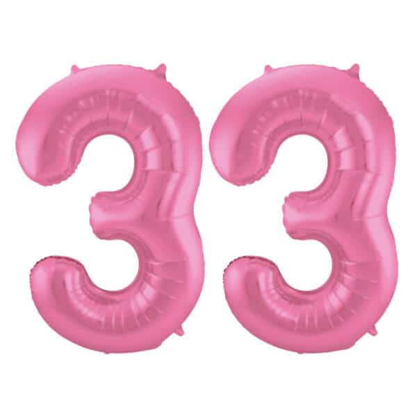Folieballon Cijfer 33 Roze Metallic Mat - 86 cm