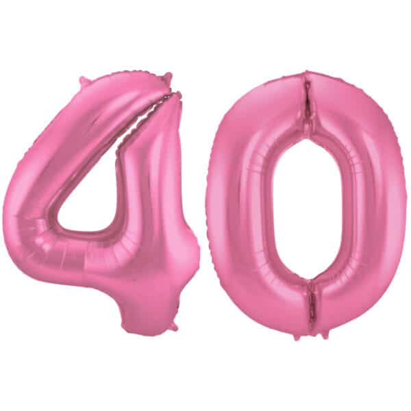 Folieballon Cijfer 40 Roze Metallic Mat - 86 cm