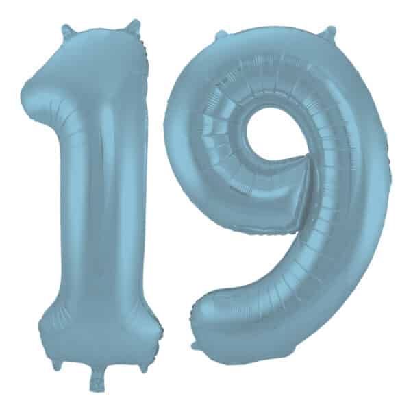 Folieballon Cijfer 19 Blauw Pastel Metallic Mat - 86 cm