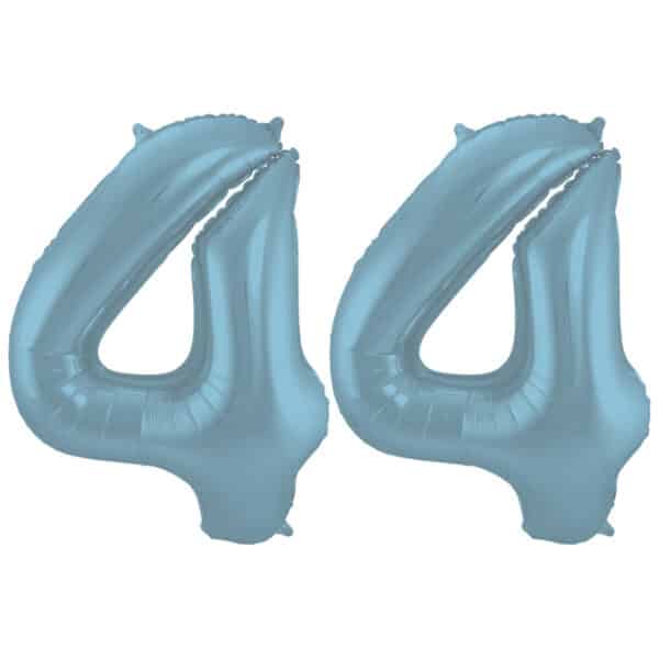 Folieballon Cijfer 44 Blauw Pastel Metallic Mat - 86 cm