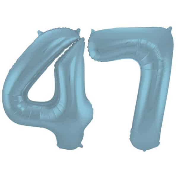 Folieballon Cijfer 47 Blauw Pastel Metallic Mat - 86 cm