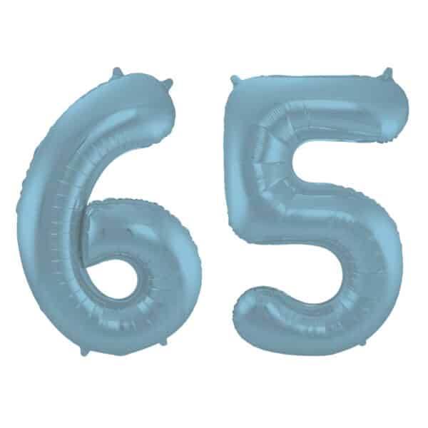 Folieballon Cijfer 65 Blauw Pastel Metallic Mat - 86 cm