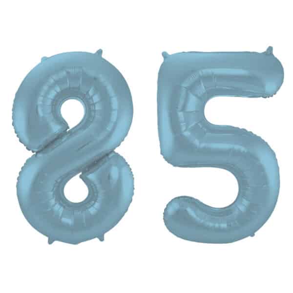 Folieballon Cijfer 85 Blauw Pastel Metallic Mat - 86 cm