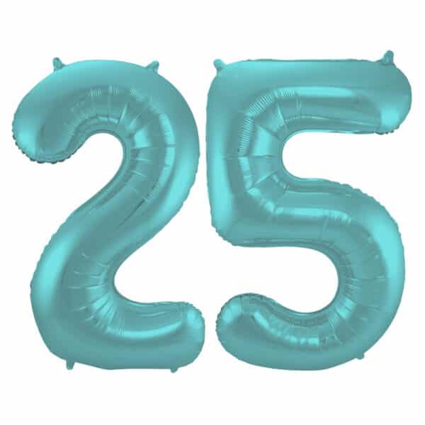 Folieballon Cijfer 25 Aqua Metallic Mat - 86 cm