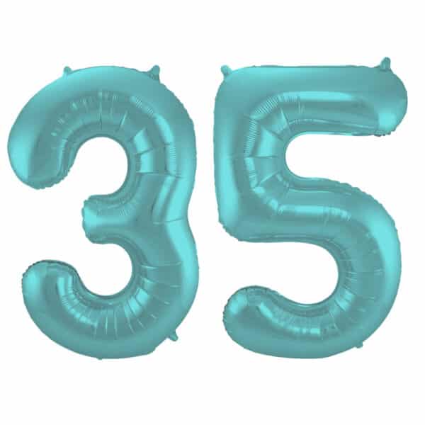Folieballon Cijfer 35 Aqua Metallic Mat - 86 cm