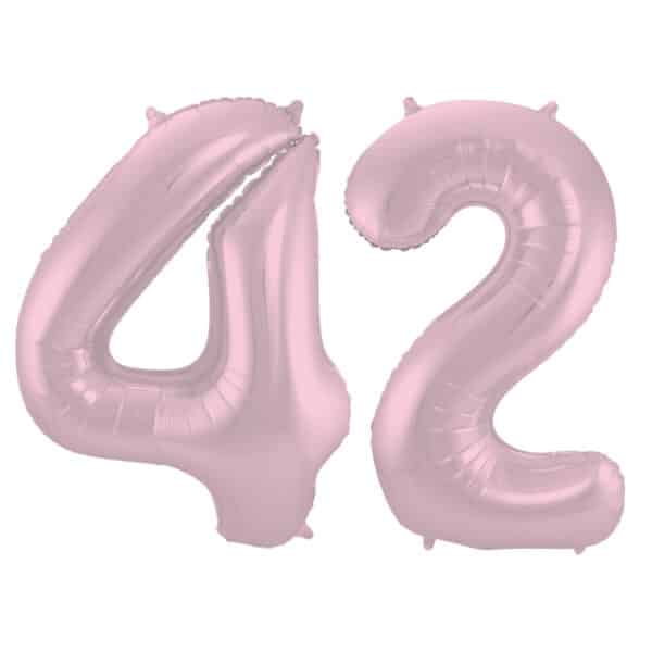 Folieballon Cijfer 42 Pastel Roze Metallic Mat - 86 cm