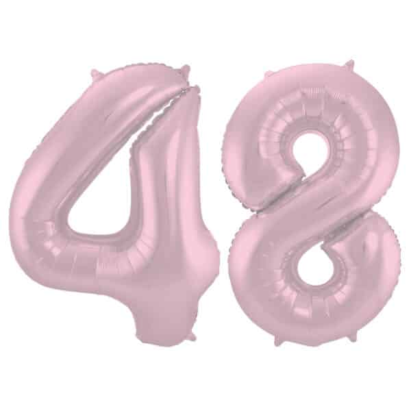 Folieballon Cijfer 48 Pastel Roze Metallic Mat - 86 cm