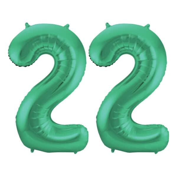 Folieballon Cijfer 22 Groen Metallic Mat - 86 cm
