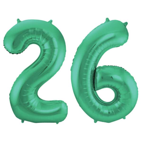 Folieballon Cijfer 26 Groen Metallic Mat - 86 cm