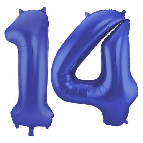 Folieballon Cijfer 14 Blauw Metallic Mat - 86 cm