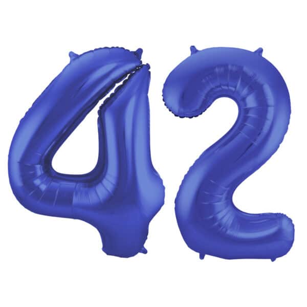 Folieballon Cijfer 42 Blauw Metallic Mat - 86 cm