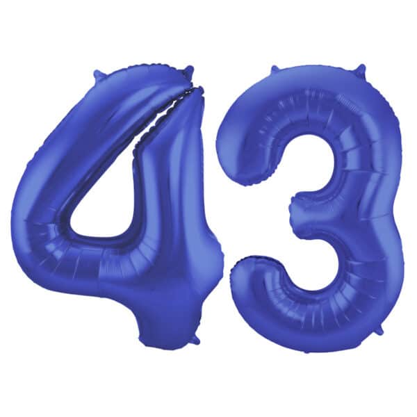 Folieballon Cijfer 43 Blauw Metallic Mat - 86 cm