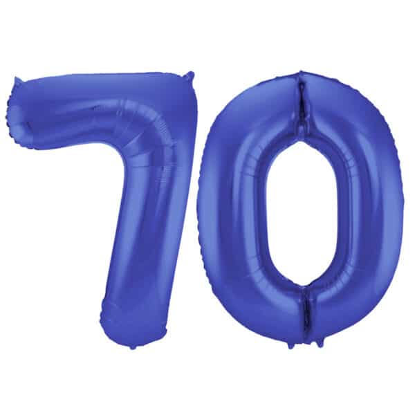 Folieballon Cijfer 70 Blauw Metallic Mat - 86 cm