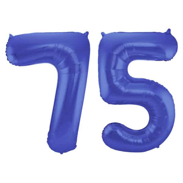 Folieballon Cijfer 75 Blauw Metallic Mat - 86 cm