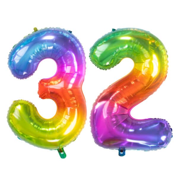 Folieballon Cijfer 32 Yummy Gummy Rainbow - 86 cm