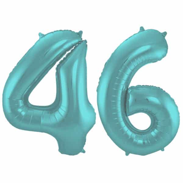 Folieballon Cijfer 46 Aqua Metallic Mat - 86 cm