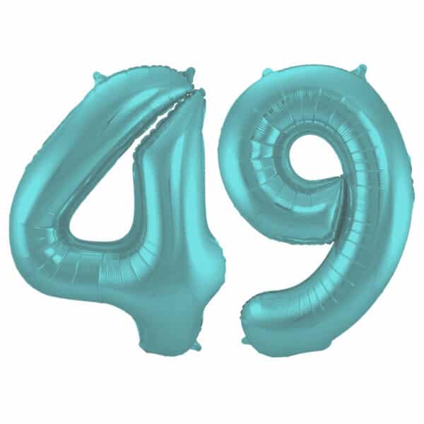 Folieballon Cijfer 49 Aqua Metallic Mat - 86 cm