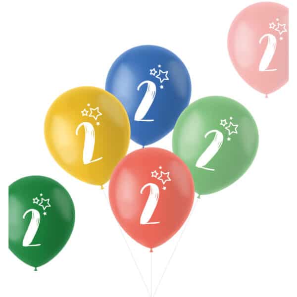Gemar ballonnen Retro 2 Jaar Meerkleurig 33 cm - 6 stuks