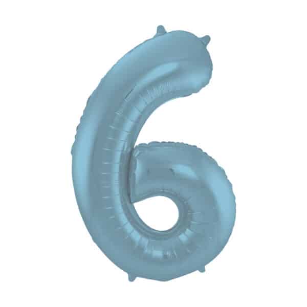 Folieballon Cijfer 6 Blauw Pastel Metallic Mat - 86 cm
