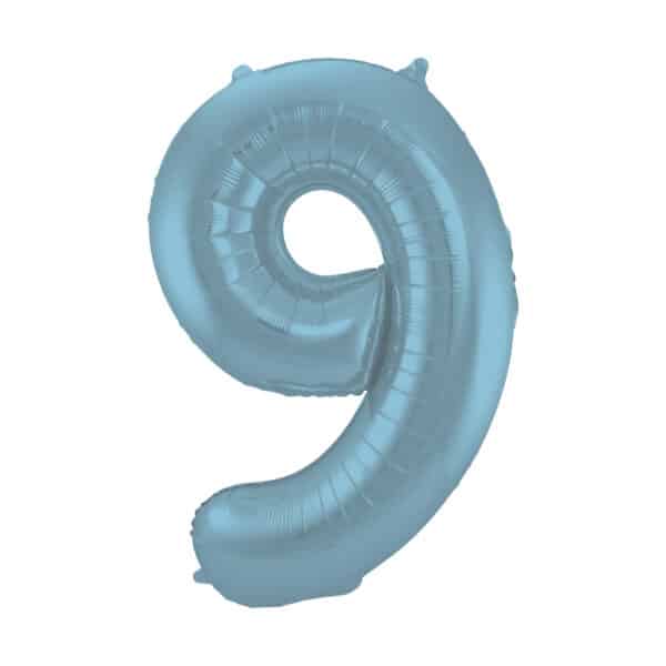 Folieballon Cijfer 9 Blauw Pastel Metallic Mat - 86 cm
