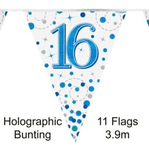 Vlaggenlijn Happy 16 Birthday Blue Holographic (4 meter)