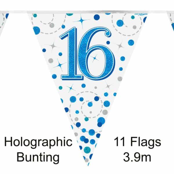 Vlaggenlijn Happy 16 Birthday Blue Holographic (4 meter)