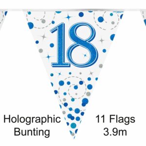 Vlaggenlijn Happy 18 Birthday Blue Holographic (4 meter)