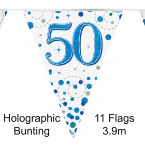 Vlaggenlijn Happy 50 Birthday Blue Holographic (4 meter)