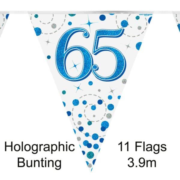 Vlaggenlijn Happy 65 Birthday Blue Holographic (4 meter)