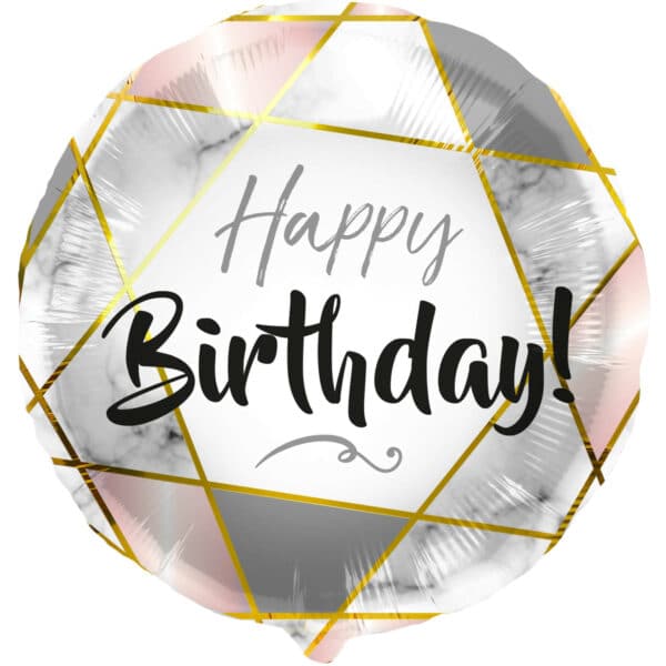 Folieballon 'Happy Birthday!' Marmer - 45 cm