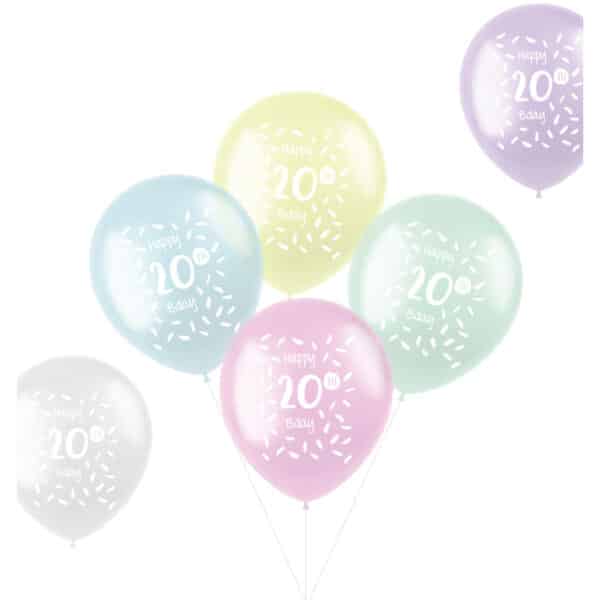 Ballonnen Pastel 20 Jaar 33 cm – 6 stuks