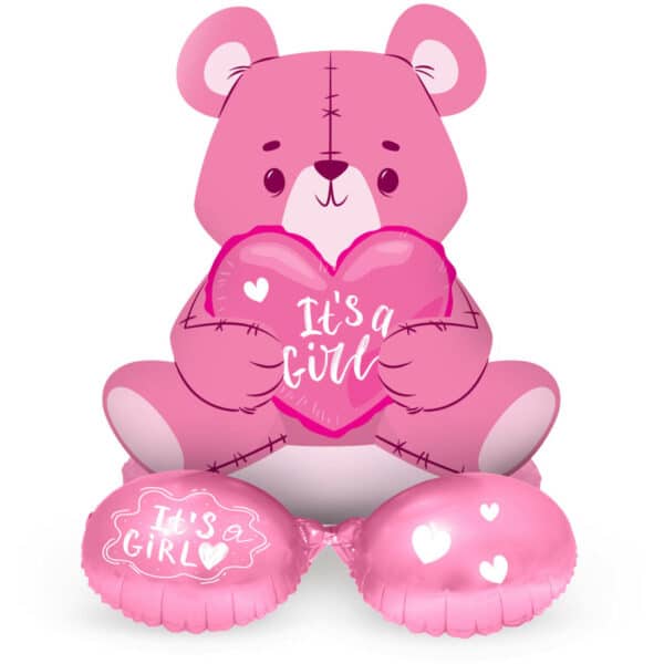 Staande Folieballon Beer 'It's a Girl' Roze - 61 cm