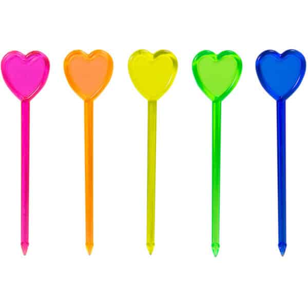 Meerkleurige Cocktailprikkers Hart 8,5 cm - 24 stuks