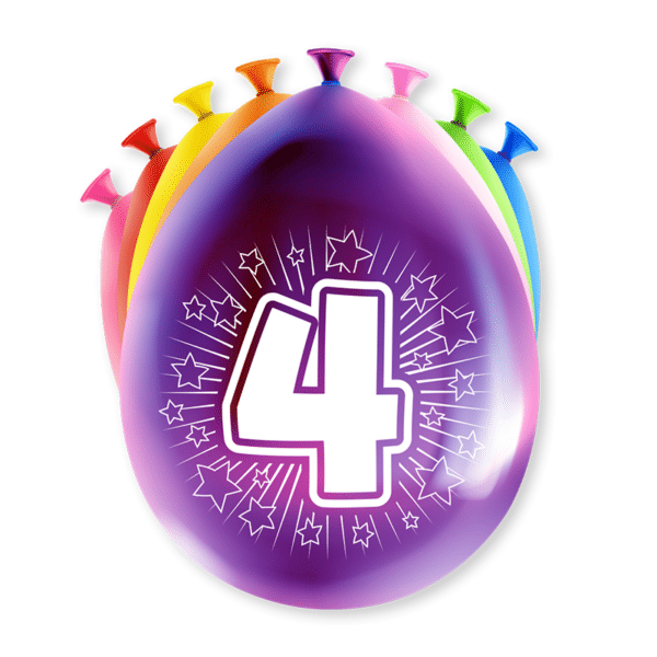 Ballonnen Happy Party 4 jaar (8 stuks)