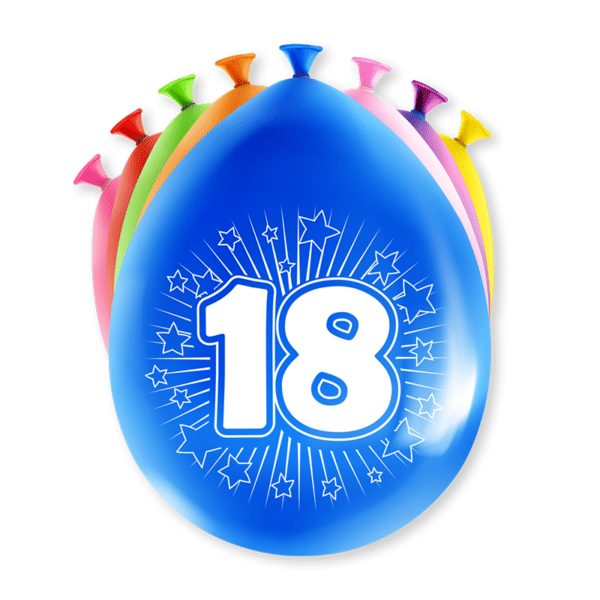 Ballonnen Happy Party 18 jaar (8 stuks)