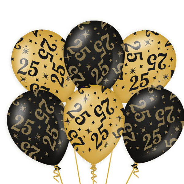 Ballonnen Gold/Black 25 jaar (6 stuks)