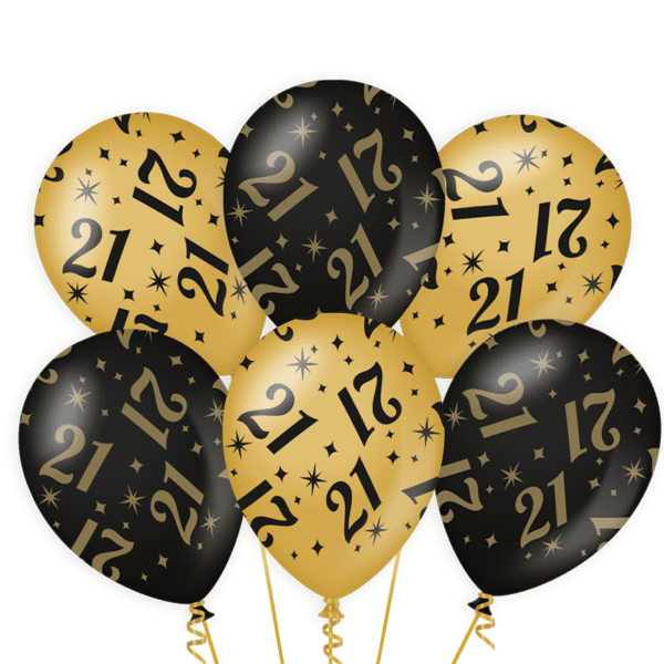 Ballonnen Gold/Black 21 jaar (6 stuks)