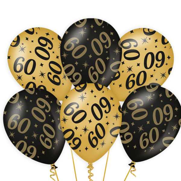 Ballonnen Gold/Black 60 jaar (6 stuks)