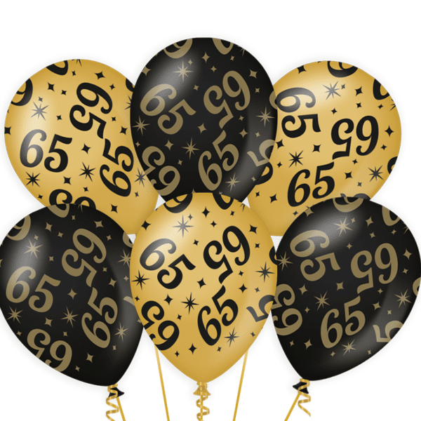 Ballonnen Gold/Black 65 jaar (6 stuks)