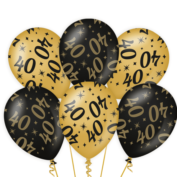 Ballonnen Gold/Black 40 jaar (6 stuks)