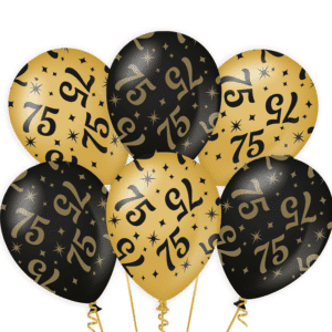 Ballonnen Gold/Black 75 jaar (6 stuks)