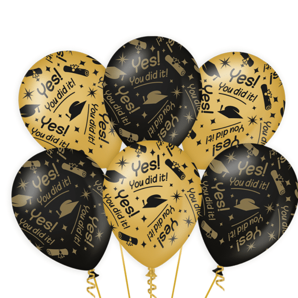 Ballonnen Gold/Black Yes you did it (6 stuks)