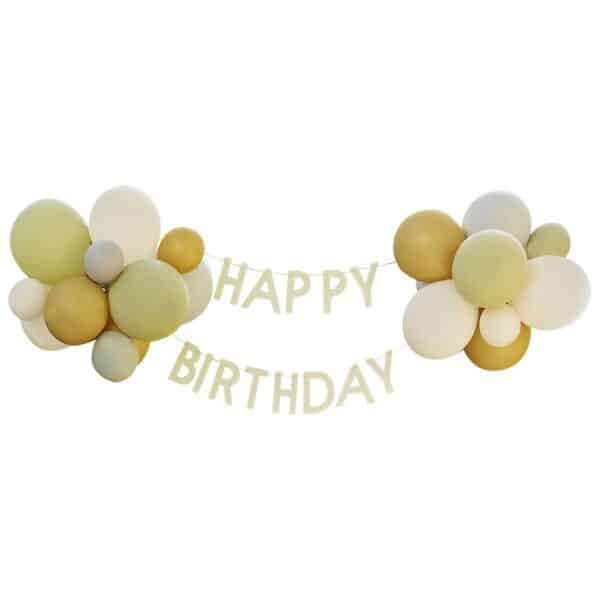 Happy Birthday Slinger met groene, grijze, zand, goud chrome ballonnen - 1,5 m