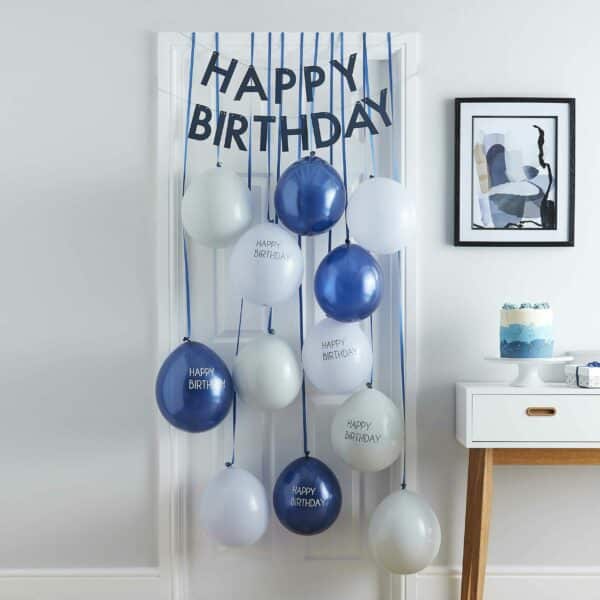 Navy & Blue Happy Birthday Ballon deurgordijn