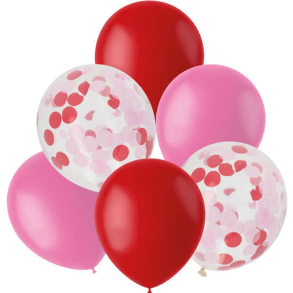 Ballonnen Mix Roze/ Rood 30 cm - 6 stuks