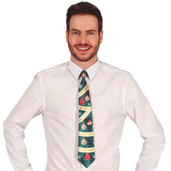 Stropdas Groen Kerstballen - 45 cm