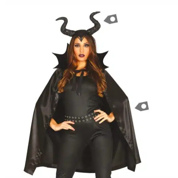 She-Devil set Zwart: tiara en mantel