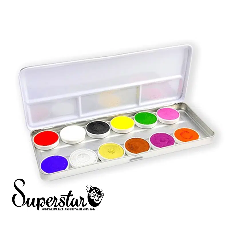 Superstar - Aqua face- and bodypaint bright palet (12 kleuren) Superstar - Aqua face- and bodypaint bright palet (12 kleuren)